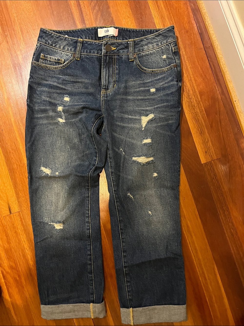 CAbi Distressed Dark Blue Cropped Jeans